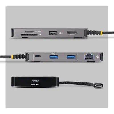 Adaptateur Multiport USB-C avec HDMI 4K 60Hz, 140W Power Delivery, Hub USB 10Gbps, GbE, Slots SD et  - StarTech - Station d'accueil pour portable - visuel 2