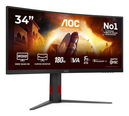 AOC G4 CU34G4CA écran plat de PC 86,4 cm (34") 3440 x 1440 pixels Wide Quad HD Noir, Rouge - Ecran Ordinateur - visuel 2