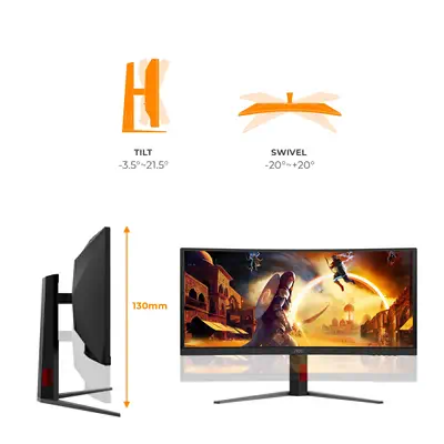 AOC G4 CU34G4CAP écran plat de PC 86,4 cm (34") 3440 x 1440 pixels UltraWide Quad HD LCD Noir, Rouge - Ecran Ordinateur - visuel 4