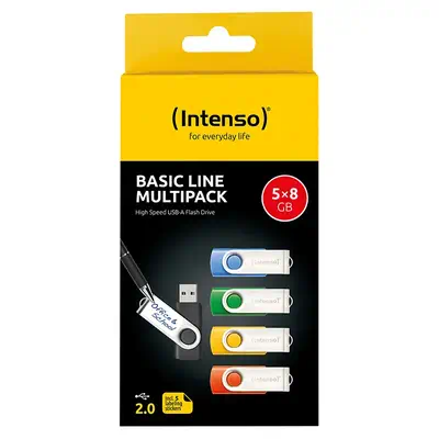 5 x Clé USB Basic Line, 8 Go, USB-A, 3.2 Gen 1x1, couleurs assorties - Intenso - visuel 2