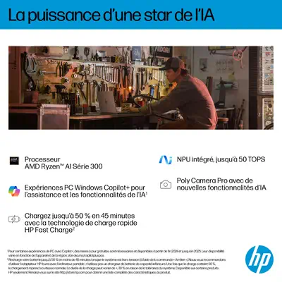 HP E0AS5EA laptop Copilot+ PC AMD Ryzen AI 7 350 40,6 cm (16") Écran tactile 2K 24 Go LPDDR5x-SDRAM  - PC Portable - visuel 8