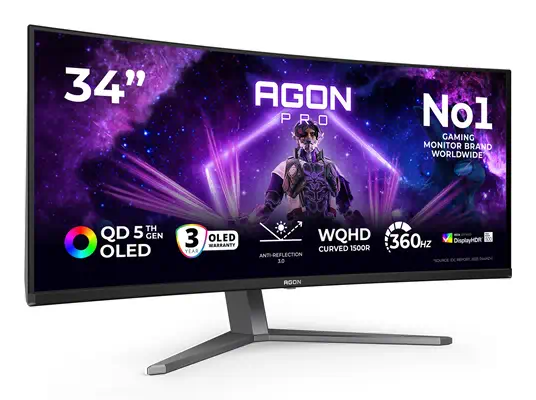 AOC AGP346UCSD écran plat de PC 86,4 cm (34") 3440 x 1440 pixels Wide Quad HD QD-OLED Noir - Ecran Ordinateur - visuel 2