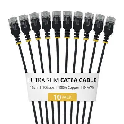 Câble Ethernet Cat6A Noir Ultra-Fin de 15cm, Lot de 10, UTP, Fil de Cuivre Nu Pur, Câble Patch Résea - StarTech - Switchs et Hubs - visuel 1