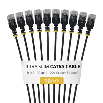 Avis Câble Ethernet Cat6A Noir Ultra-Fin de 15cm, Lot de 10, UTP, Fil de Cuivre Nu Pur, Câble Patch Résea
