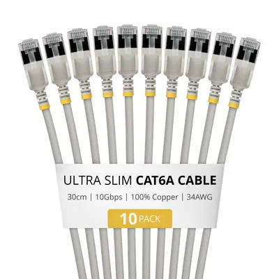 StarTech.com 6ASTP34GRS30CM10PK câble de réseau Gris 0,3 m Cat6a U/FTP (STP) Rond - Switchs et Hubs - visuel 1
