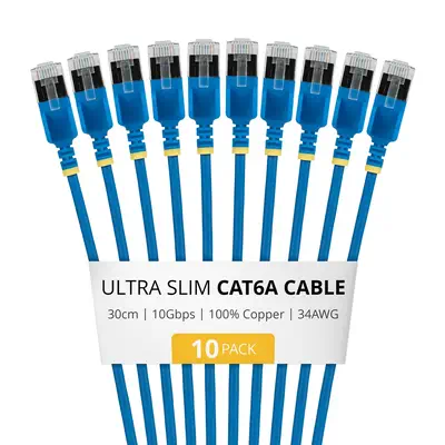 StarTech.com 6ASTP34BLS30CM10PK câble de réseau Bleu 0,3 m Cat6a U/FTP (STP) Rond - Switchs et Hubs - visuel 1