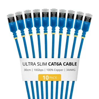 Revendeur officiel StarTech.com 6ASTP34BLS30CM10PK câble de réseau Bleu 0,3 m Cat6a U/FTP (STP) Rond