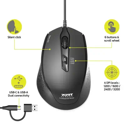 Port Designs PORT Connect OFFICE+ souris Bureau Droitier USB Type-A + USB Type-C Optique 3200 DPI - Souris - visuel 5