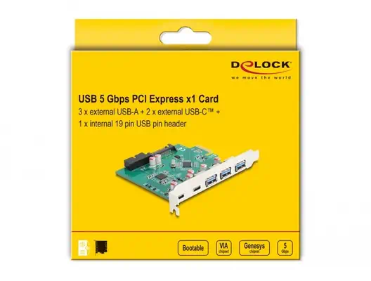 USB 5 Gbps PCI Express x1 carte vers 3 x Type-A externes + 2 x USB Type-C externes femelles et 1 x U - DeLOCK - Adaptateur stockage - visuel 4