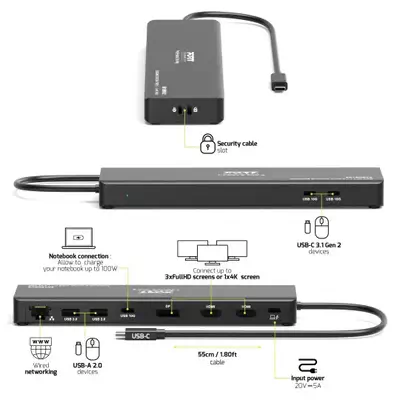 Port Designs PORT Connect 901906V2EU station d'accueil Avec fil USB 3.2 Gen 2 (3.1 Gen 2) Type-C Noi - Station d'accueil pour portable - visuel 2