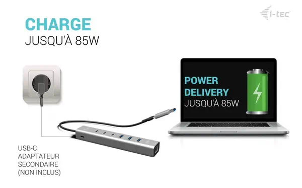 USB-C/USB-A Metal HUB 6 port (3x USB-C, 3x USB-A), LAN, Power Delivery 85W - I-Tec - Switchs et Hubs - visuel 9