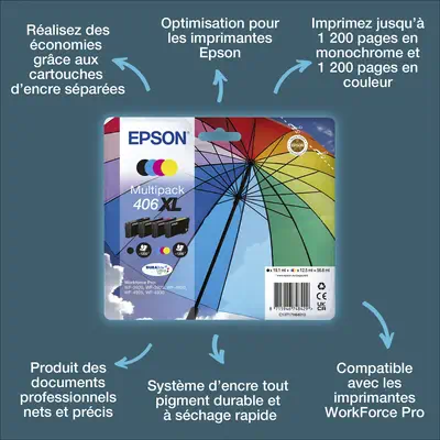 Multipack de cartouches d’encre DURABrite Ultra 4 couleurs Parapluie 406XL - Epson - Cartouches d'encre - visuel 1