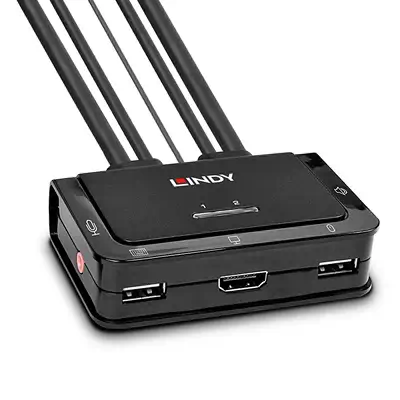 Switch KVM 2 ports HDMI 4K60, USB 2.0 & audio, câbles intégrés - Lindy - Accessoire Réseau - visuel 2
