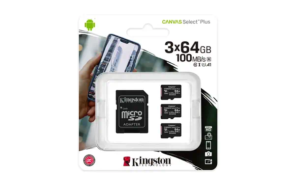 Pack de trois cartes micSDXC Canvas Select Plus 100R A1 C10 de 64 Go + ADP simple - Kingston - Carte Mémoire - visuel 5
