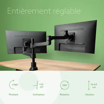 Bras d'écran R-Go Zepher, bras réglable pour moniteur double, 100% circulaire, capacité de charge ju - R-Go Tools - Accessoire ENI, TBI et VPI - visuel 5