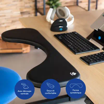 Accoudoir R-Go, ergonomique, symétrique, avec découpe abdominale, mousse souple, noir. - R-Go Tools - Accessoire ENI, TBI et VPI - visuel 10