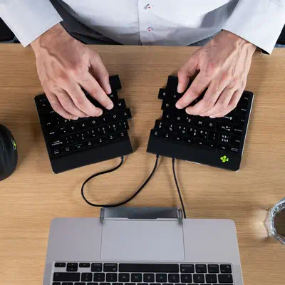 Clavier ergonomique R-Go Split Break v2 avec logiciel R-Go Tools - visuel 1 - hello RSE - Vous aide à ne pas oublier de faire des pauses - Avec indicateur de pause intégré