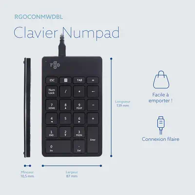 Clavier R-Go Numpad Break, clavier numérique ergonomique avec logiciel de pause, filaire, noir - R-Go Tools - visuel 8