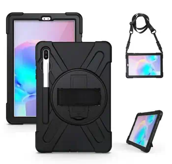 Livraison rapide Coque renforcee avec bandouliere, poignee rotative et pied support pour Samsung Galaxy Tab S6 (SM-T8
