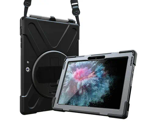COQUE RENFORCEE AVEC BANDOULIERE, POIGNEE ROTATIVE ET PIED SUPPORT POUR MICROSOFT SURFACE GO 2 / GO  - DLH - Etui et Housse - visuel 2