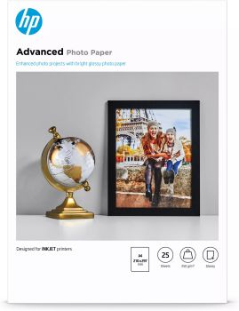 Achat Papier photo à finition glacée HP Advanced, 250 g/m2, A4 (210 x 297 mm), 25 feuilles au meilleur prix