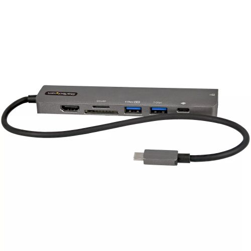 Revendeur officiel StarTech.com Adaptateur Multiport USB-C - USB Type C vers HDMI 2.0 4K 60Hz, Alimentation 100W Passthrough, SD/MicroSD, Hub 2 Ports USB 3.0 - GbE - Mini Dock USB-C - Câble Intégré 30cm