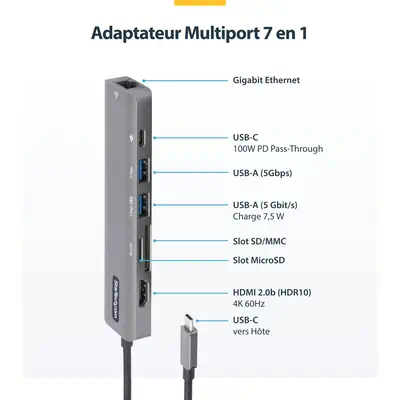 Adaptateur Multiport USB-C - USB Type C vers HDMI 2.0 4K 60Hz, Alimentation 100W Passthrough, SD/Mic - StarTech - Station d'accueil pour portable - visuel 7