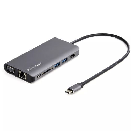 Revendeur officiel StarTech.com Adaptateur Multiport USB-C - Mini Dock USB-C avec 4K HDMI ou 1080p VGA - Hub 3x USB 3.0, SD, GbE, Audio, 100W PD Pass-Through - Station d'Accueil pour PC Portable/Tablette