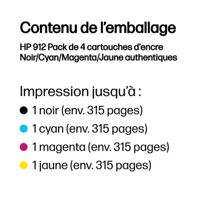 912 Pack de 4 cartouches d'encre Noir/Cyan/Magenta/Jaune authentiques - HP - Toner - visuel 3