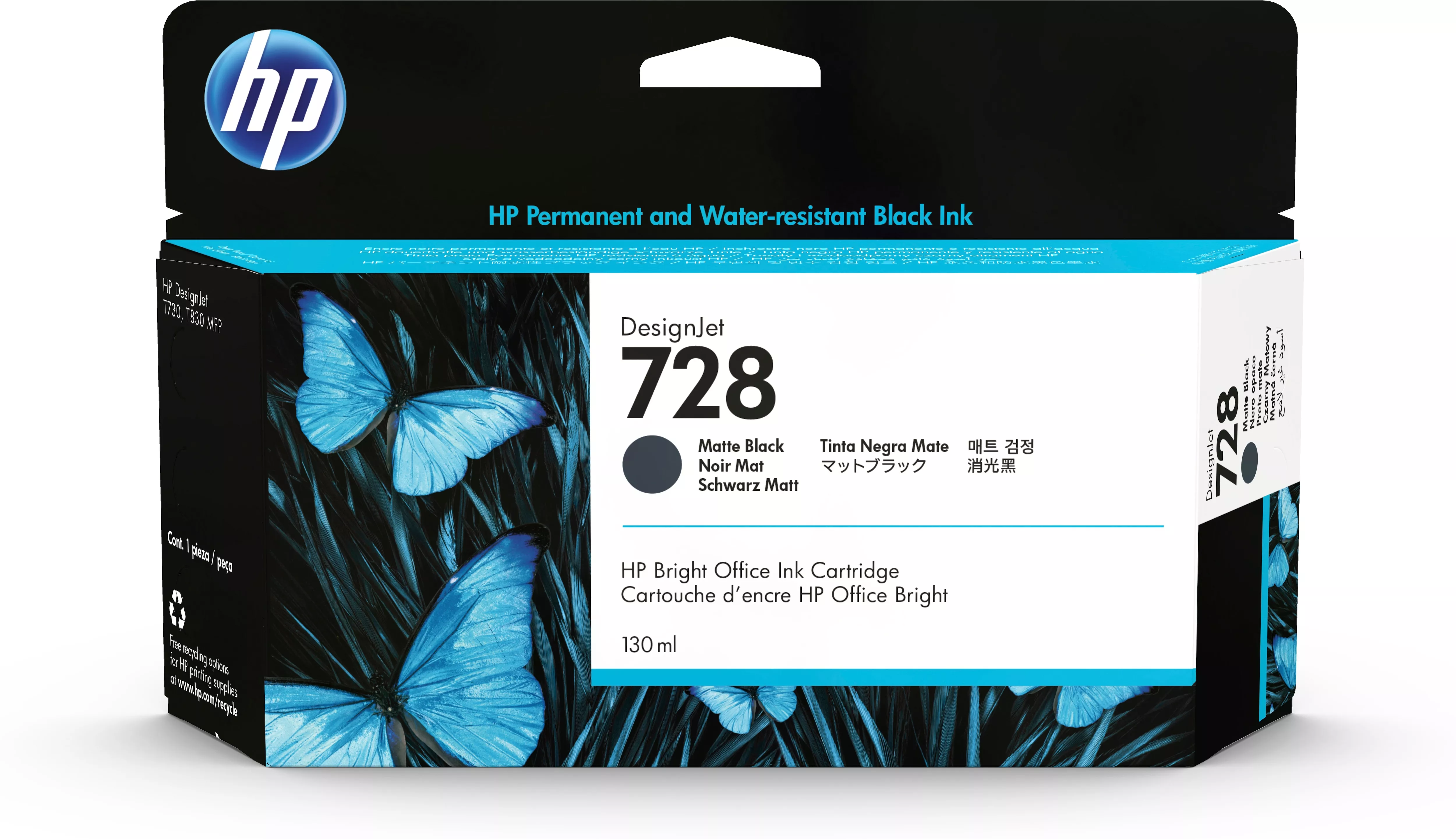 Achat HP 728 130-ml Matte Black DesignJet Ink Cartridge au meilleur prix