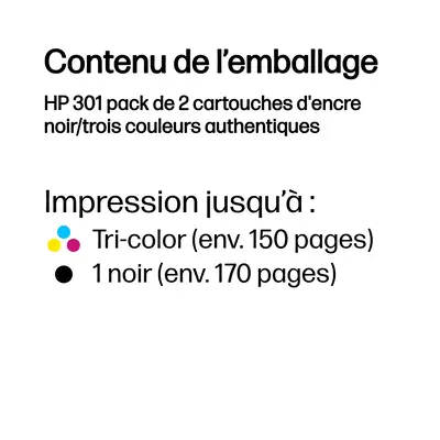 301 pack de 2 cartouches d'encre noir/trois couleurs authentiques - HP - Toner - visuel 3