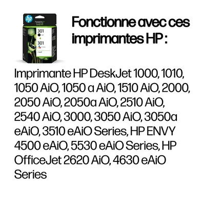301 pack de 2 cartouches d'encre noir/trois couleurs authentiques - HP - Cartouches d'encre - visuel 1