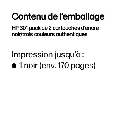 301 pack de 2 cartouches d'encre noir/trois couleurs authentiques - HP - Cartouches d'encre - visuel 2