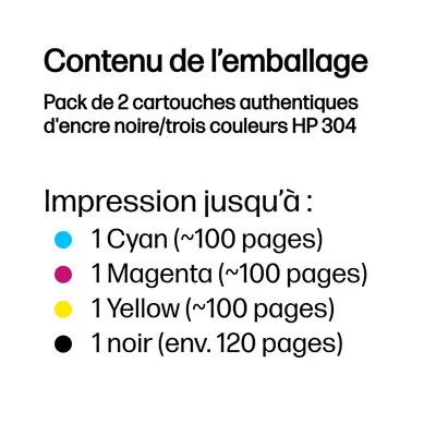 Pack de 2 cartouches authentiques d'encre noire/trois couleurs HP 304 - Toner - visuel 3