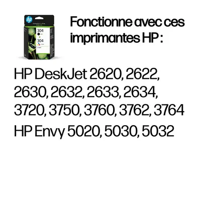Pack de 2 cartouches authentiques d'encre noire/trois couleurs HP 304 - Toner - visuel 2