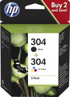 Achat Pack de 2 cartouches authentiques d'encre noire/trois couleurs HP 304 - 0192545191432