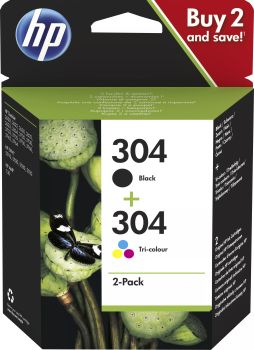 Achat Pack de 2 cartouches authentiques d'encre noire/trois couleurs HP 304 au meilleur prix