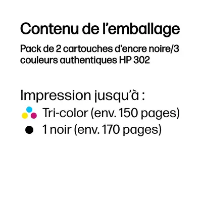 Pack de 2 cartouches d'encre noire/3 couleurs authentiques HP 302 - Cartouches d'encre - visuel 3