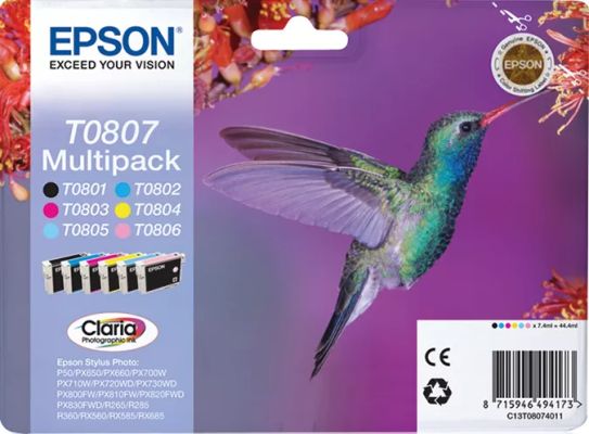 Vente Cartouches d'encre EPSON T0807 cartouche d encre noir et cinq couleurs capacité
