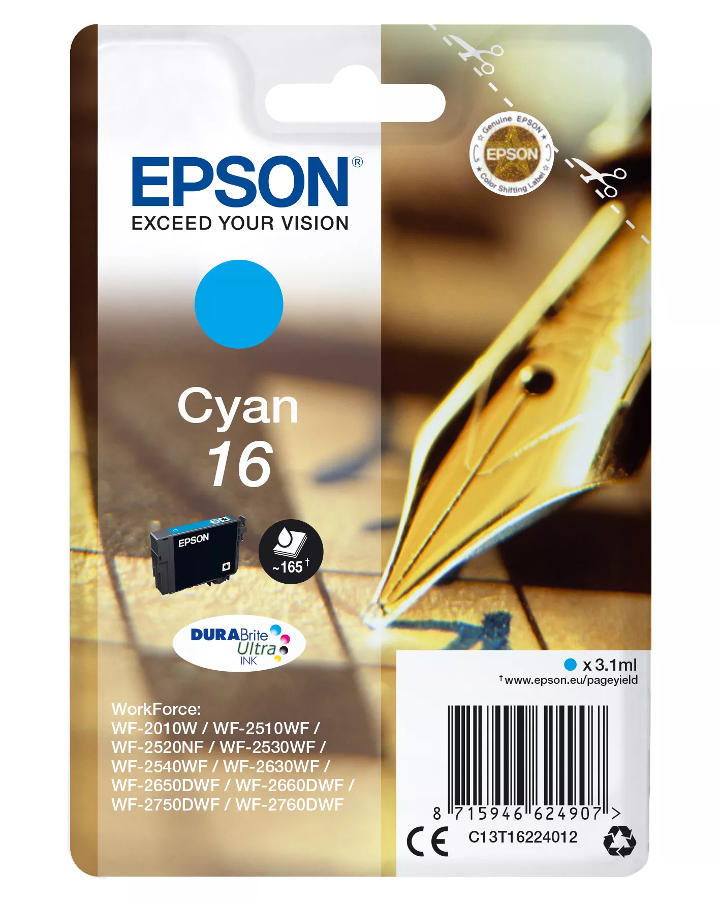Achat Cartouches d'encre EPSON 16 cartouche encre cyan capacité standard 3.1ml 165