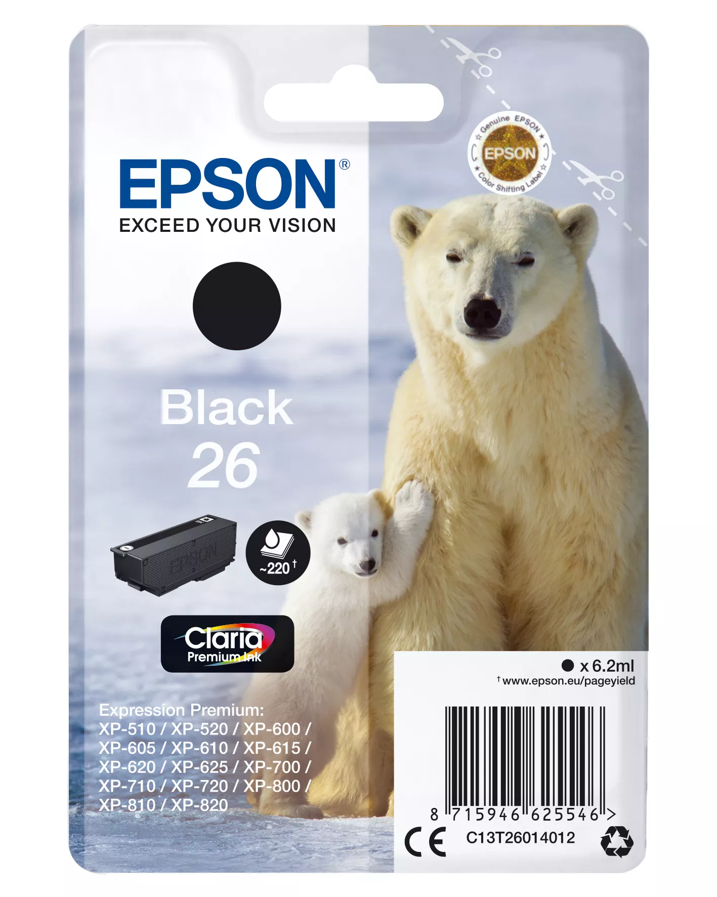 Achat EPSON 26 cartouche encre noir capacité standard 6.2ml 220 au meilleur prix