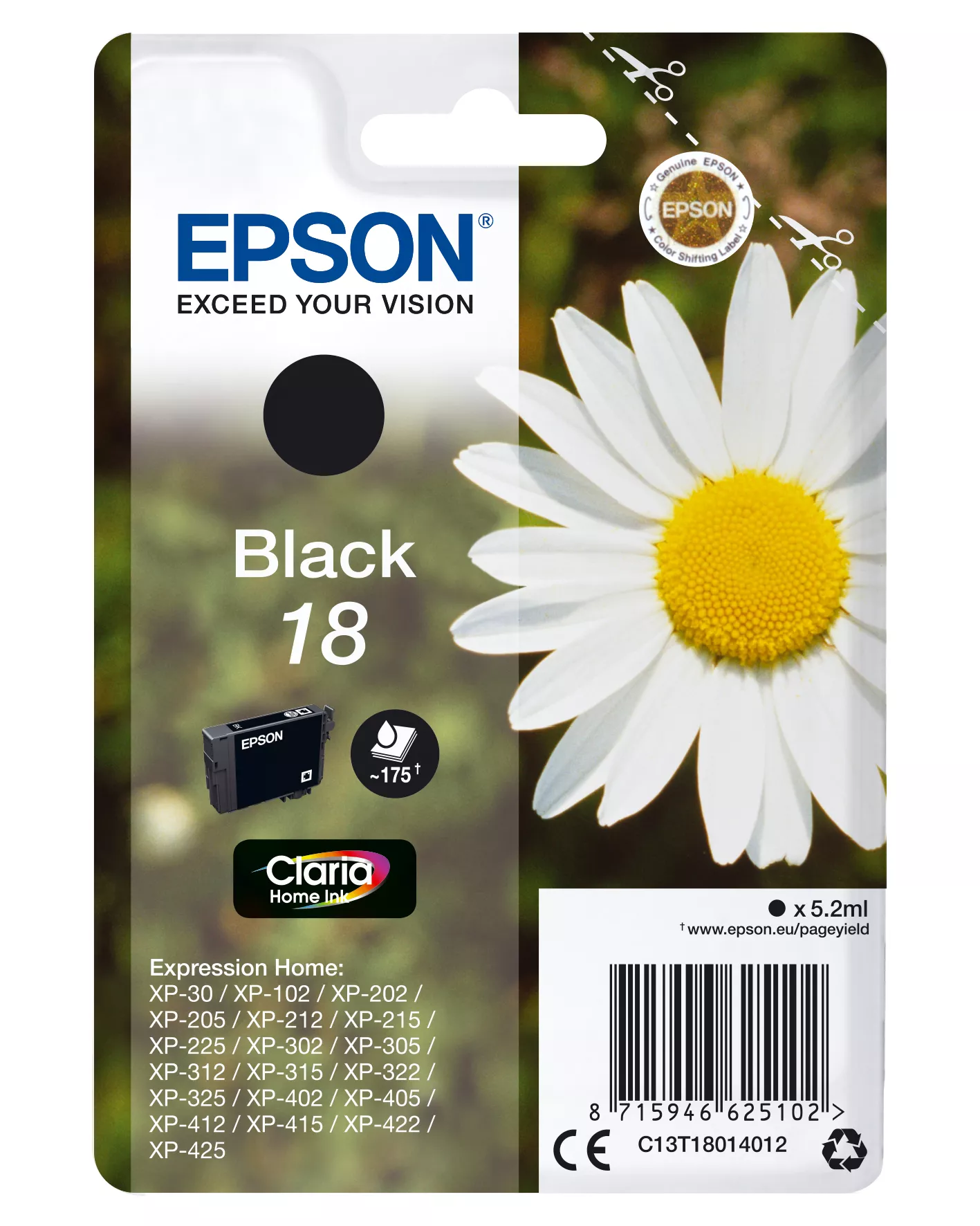 Revendeur officiel Cartouches d'encre EPSON 18 cartouche d encre noir capacité standard 5.2ml 175