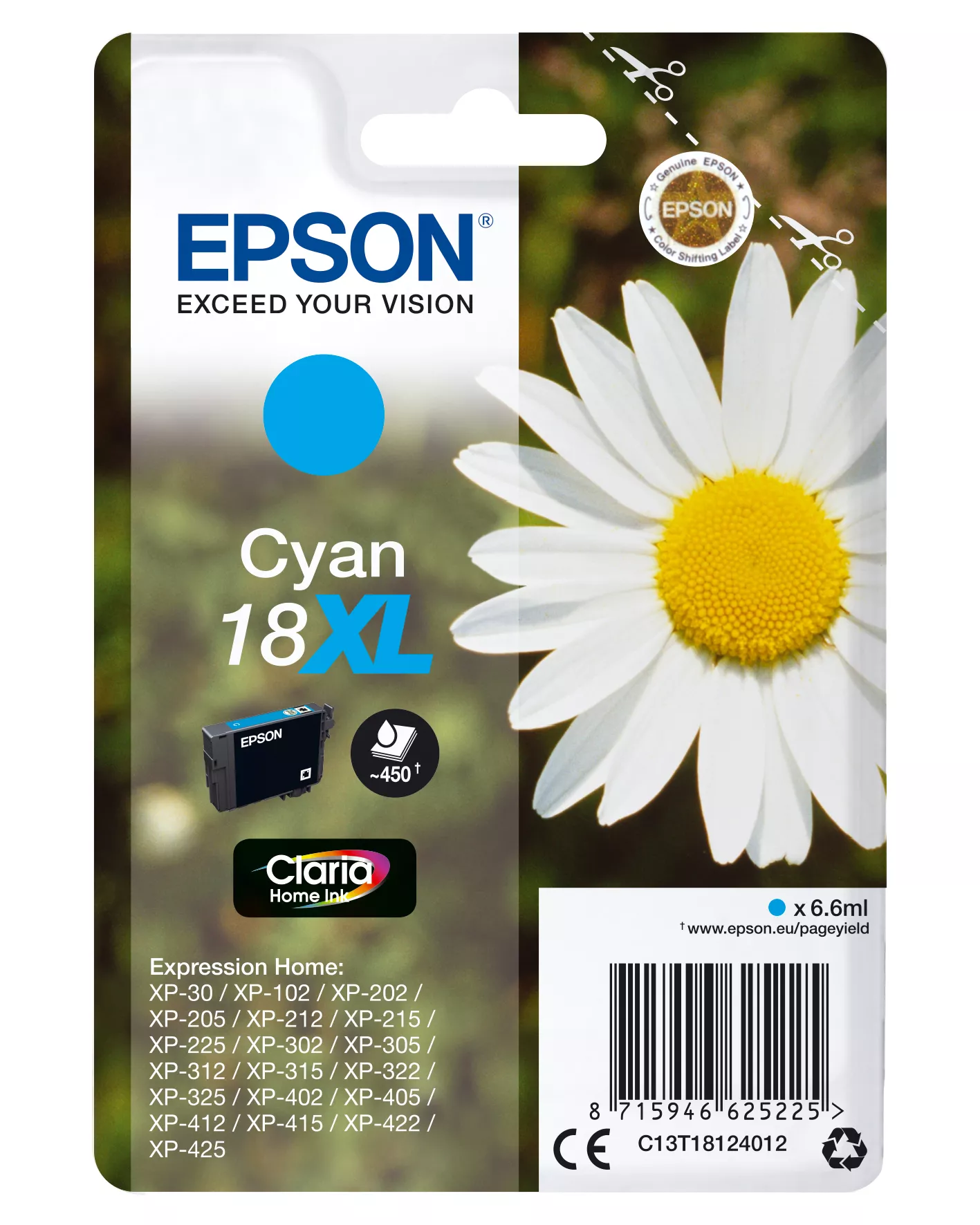 Achat EPSON 18XL cartouche encre cyan haute capacité 6.6ml 450 au meilleur prix