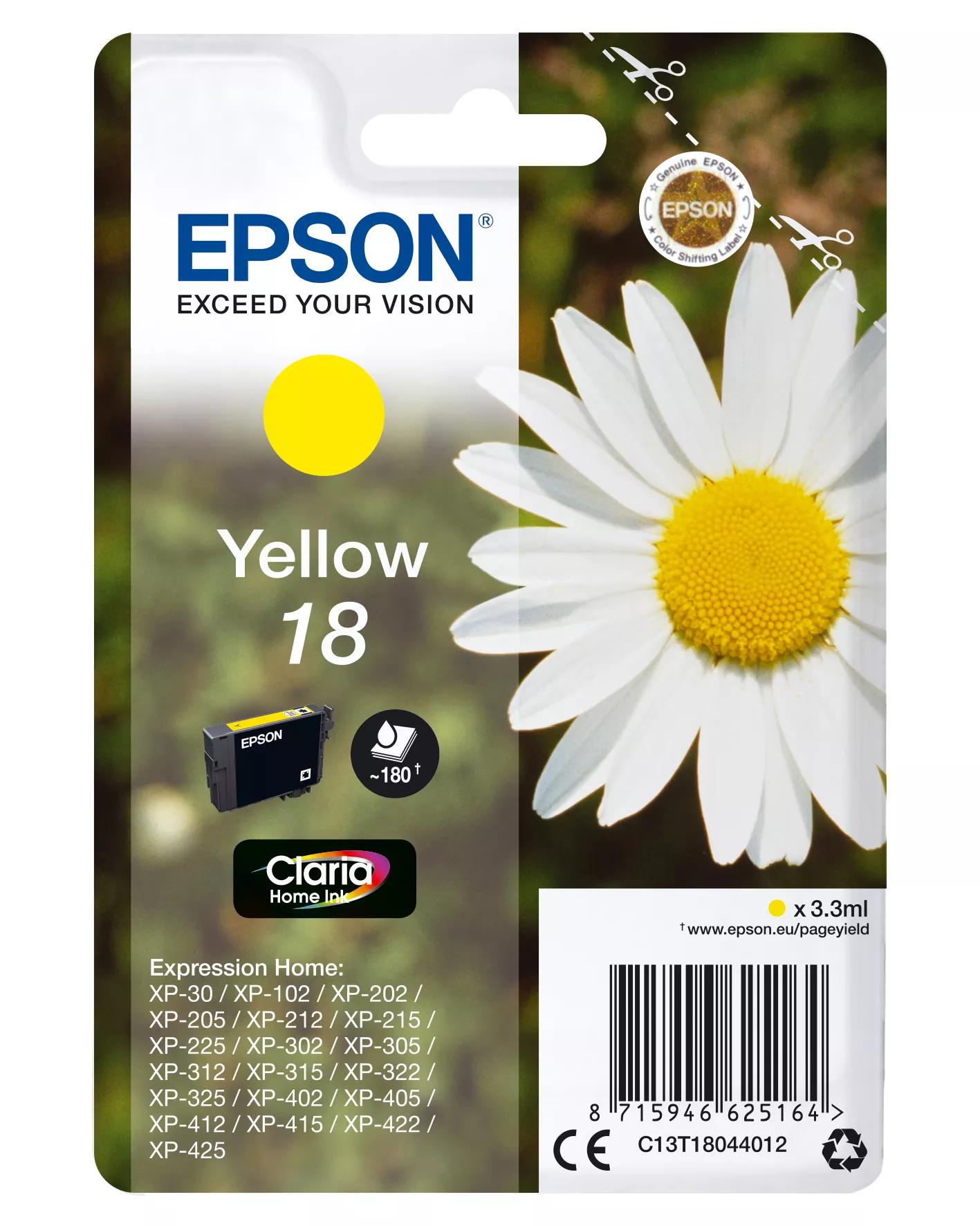 Revendeur officiel Cartouches d'encre EPSON 18 cartouche dencre jaune capacité standard 3.3ml