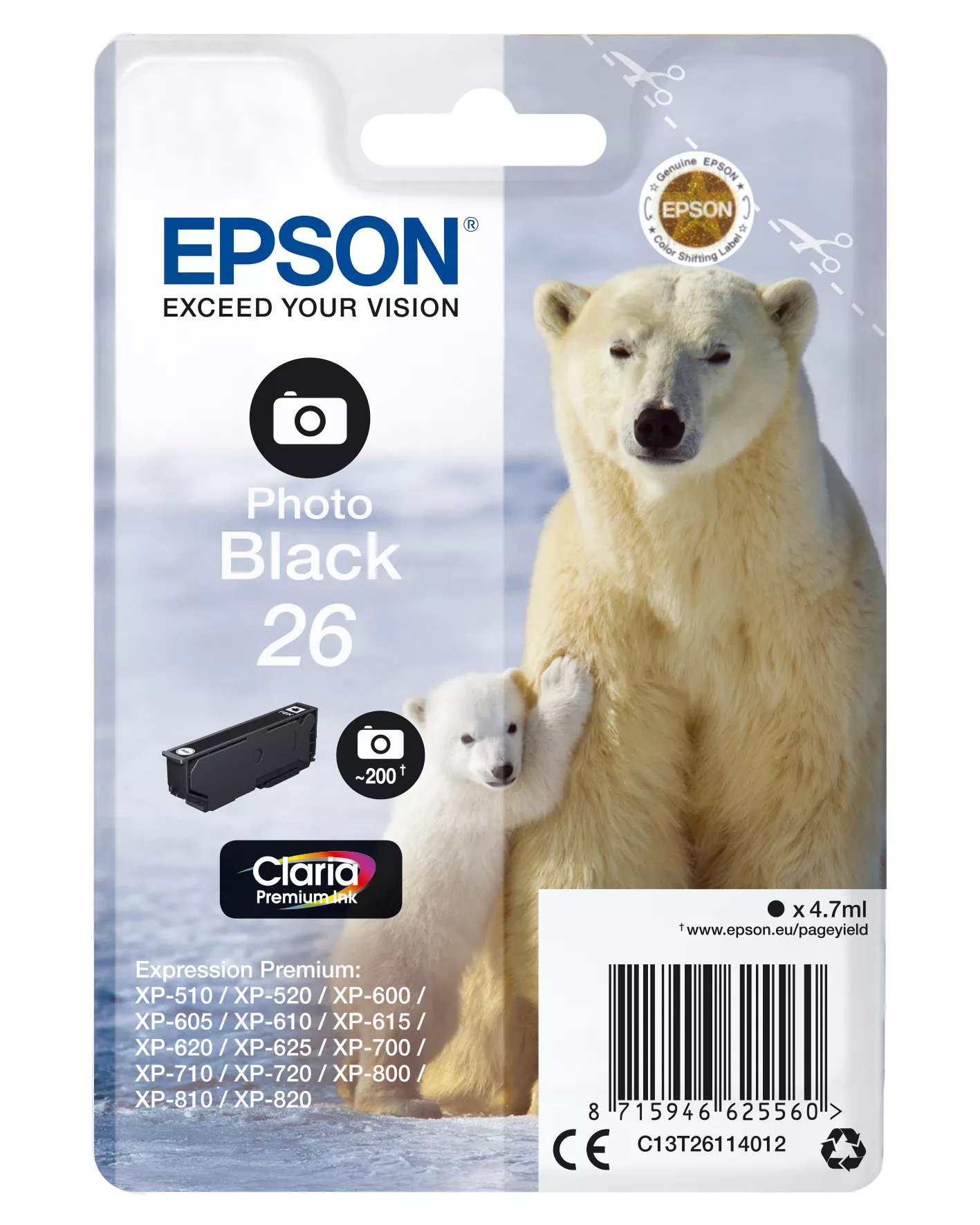 Revendeur officiel EPSON 26 cartouche encre photo noir capacité standard 4.7ml