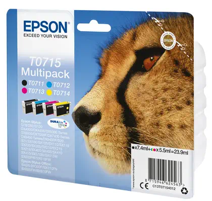 Multipack "Guépard" (T0715) - Encres DURABrite Ultra N, Epson - visuel 1 - hello RSE - Réalisez des économies grâce aux cartouches d'encre séparées