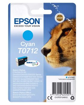 Revendeur officiel Cartouches d'encre EPSON T0712 cartouche dencre cyan capacité standard 5.5ml 1-pack