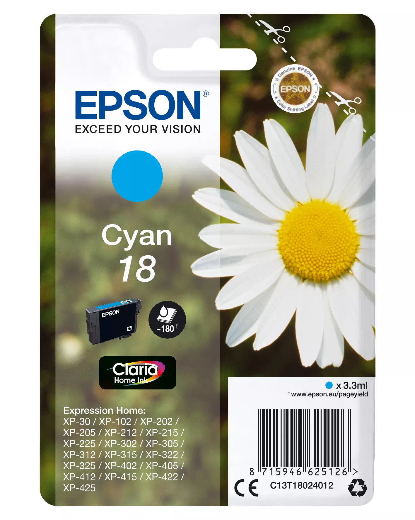 Vente Cartouches d'encre EPSON 18 cartouche dencre cyan capacité standard 3.3ml