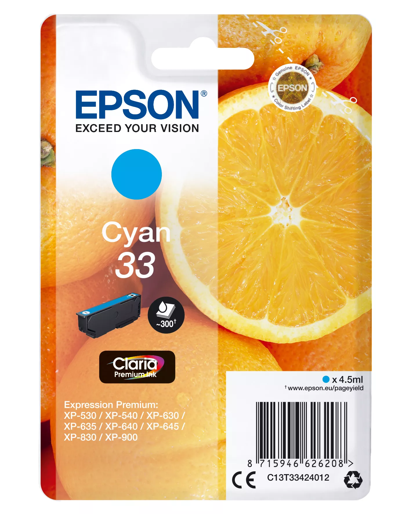 Achat EPSON Cartouche Oranges Encre Claria Premium Cyan - 8715946626208