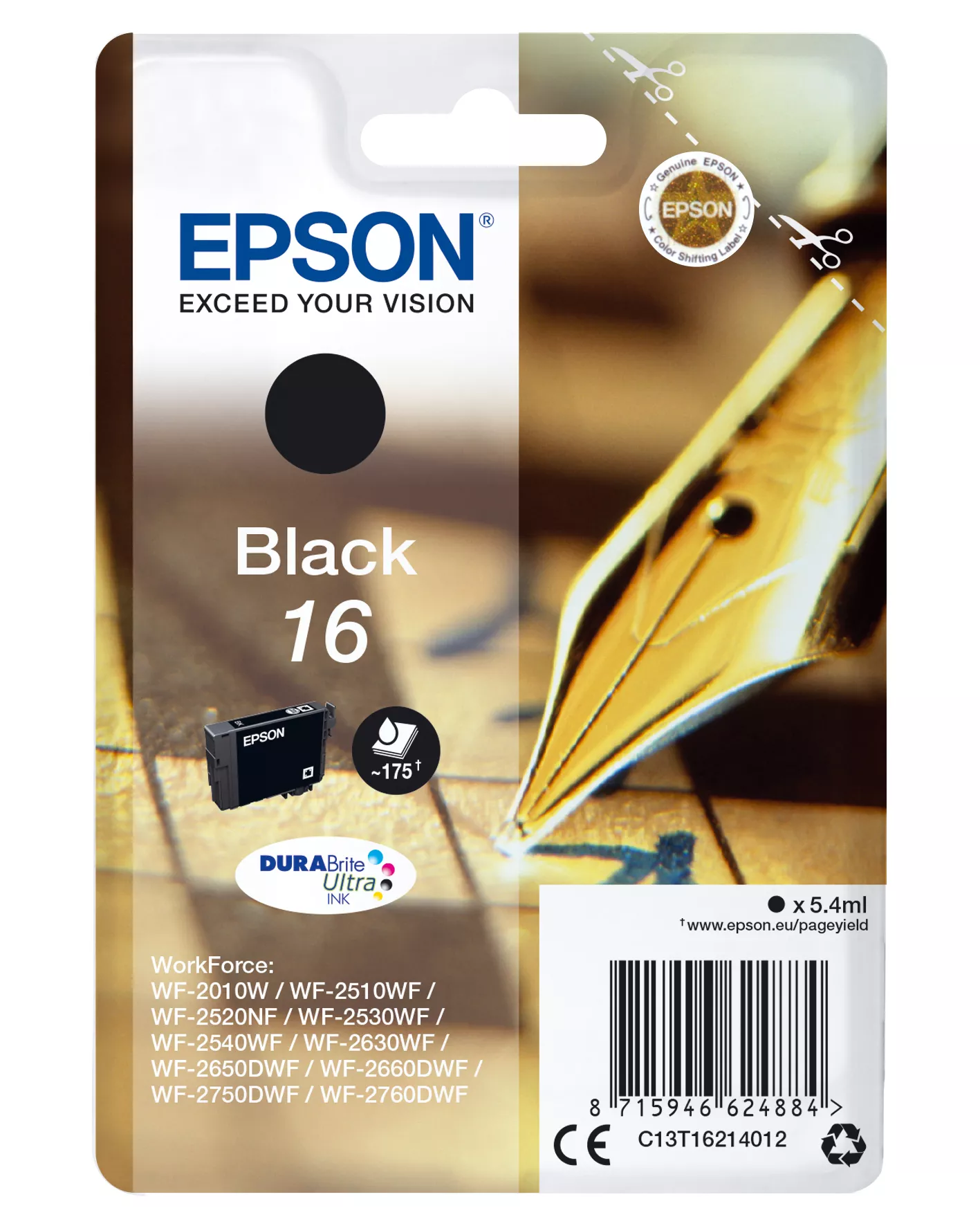 Revendeur officiel EPSON 16 cartouche dencre noir capacité standard 5.4ml 175